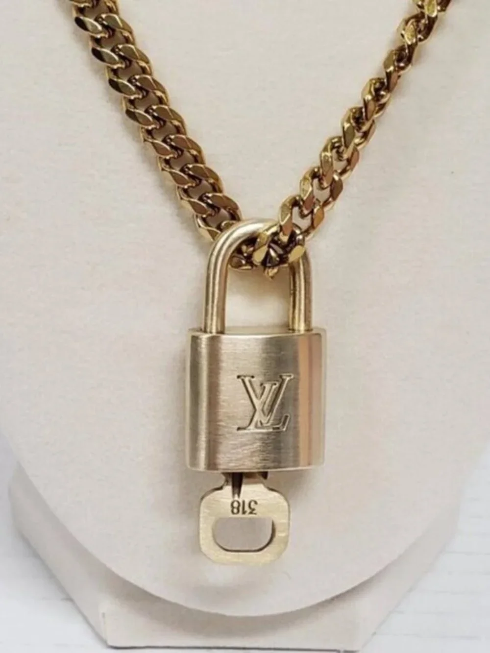 Stainless Steel Gold-Plated Necklace with Authentic Louis Vuitton Padlock